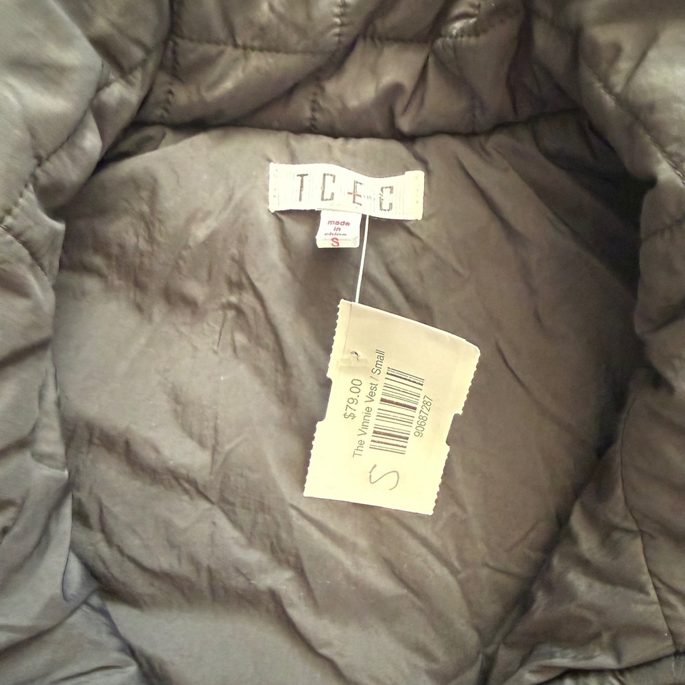 TCEC The Vinnie Vest Womens Small Black Quilted Puffer Full Zip Stand Collar NEW - Picture 3 of 3